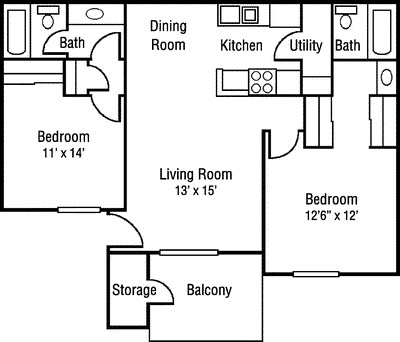 2 Beds • 2 Bath 3207 floor plan